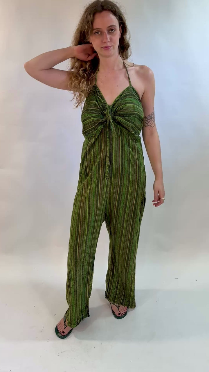 Stripe Cotton Halter Jumpsuit