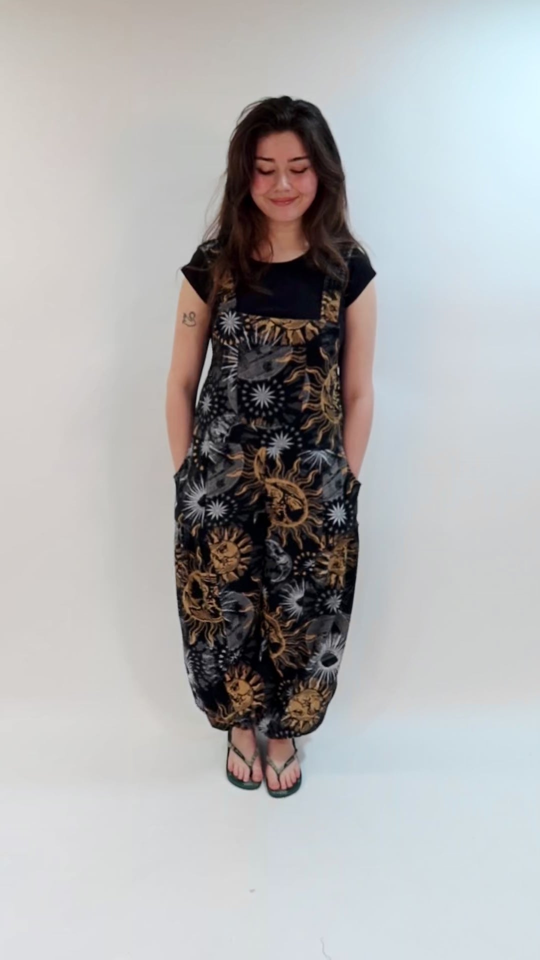 Sun & Moon Print Harem Dungarees