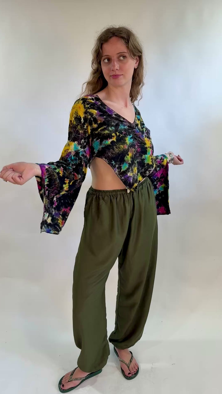 Tie Dye Bell Sleeve Crop Top
