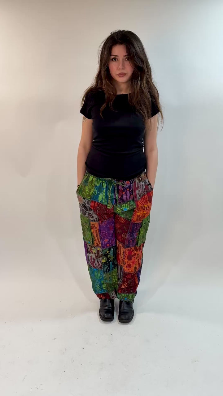 Cactus print patchwork harem pants