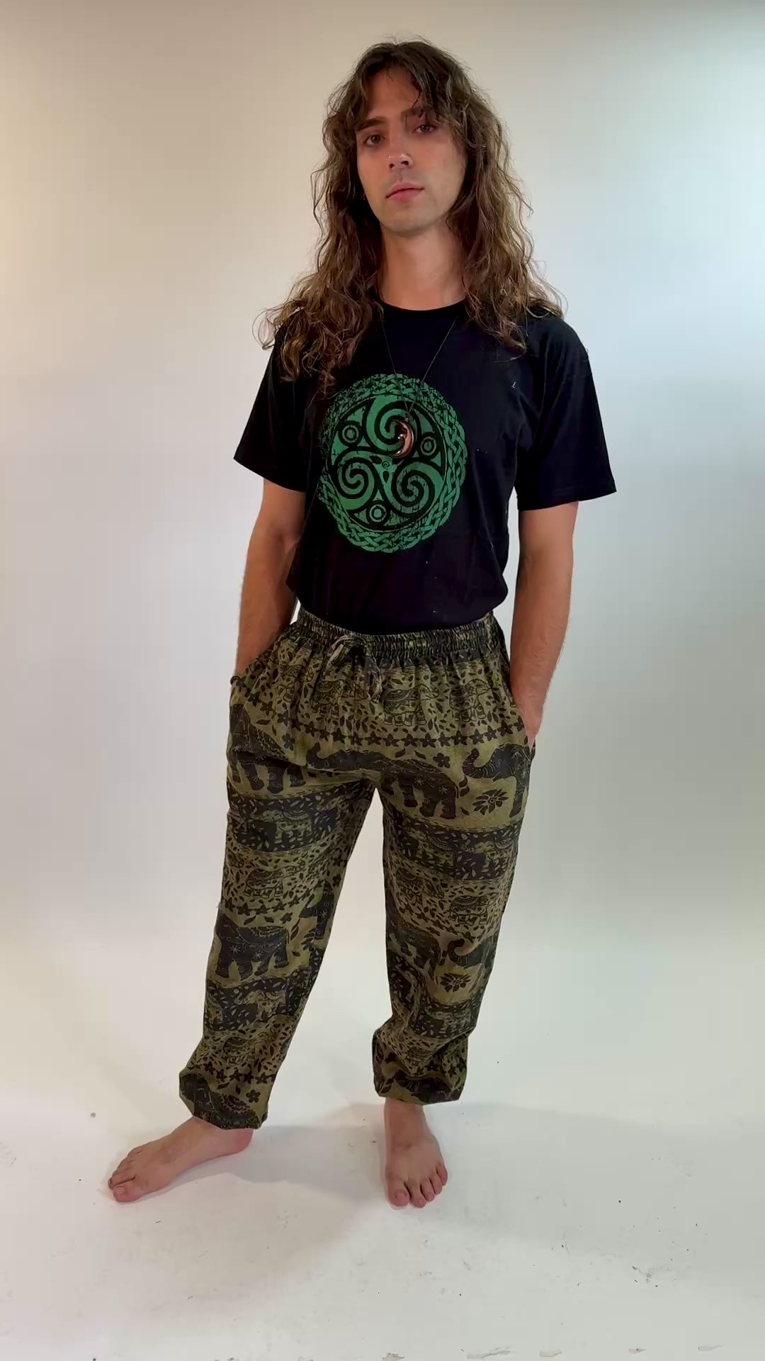 Men's Elephant Print Harem Trousers.