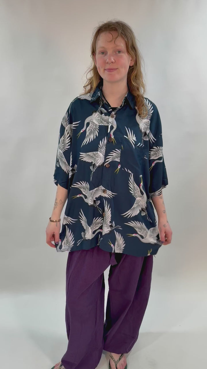 Oversize Crane Print Shirt