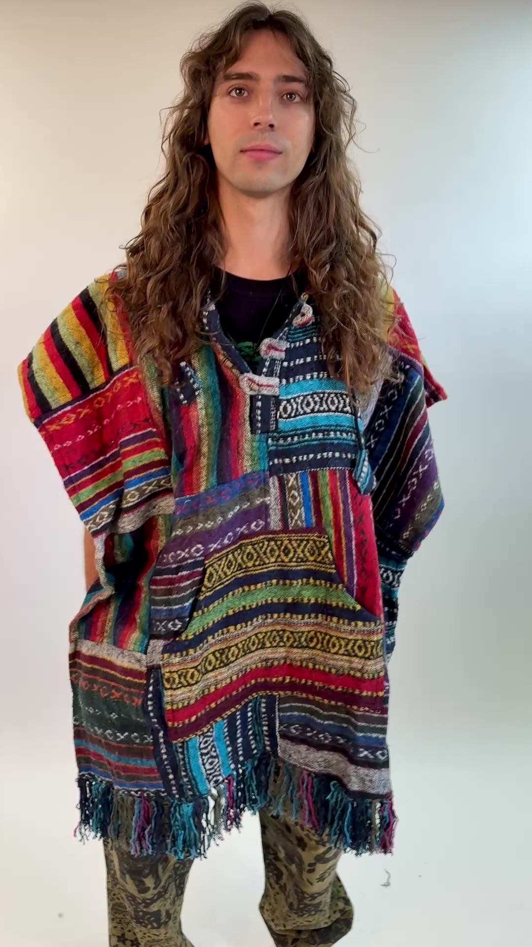 Men's Patchwork Blanket Poncho