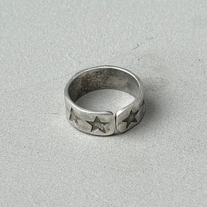 Stamped Stars Silver Band Ring