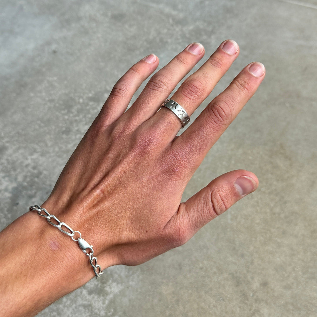 Stamped Stars Silver Band Ring
