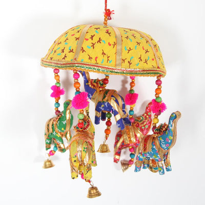 Decorative Hanging Umbrella With Elephants And Bells