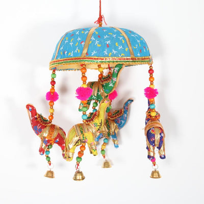 Decorative Hanging Umbrella With Elephants And Bells