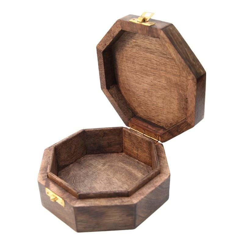 Octagonal wooden box open