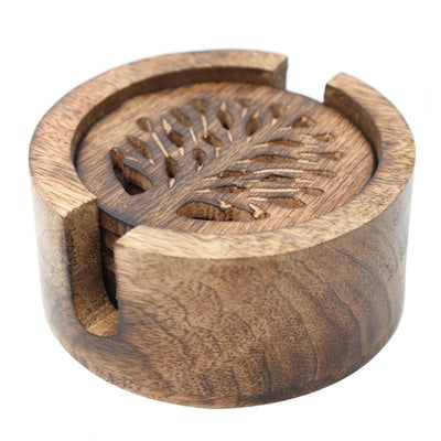 Trade Mango Wood Tree of Life Coasters in holder