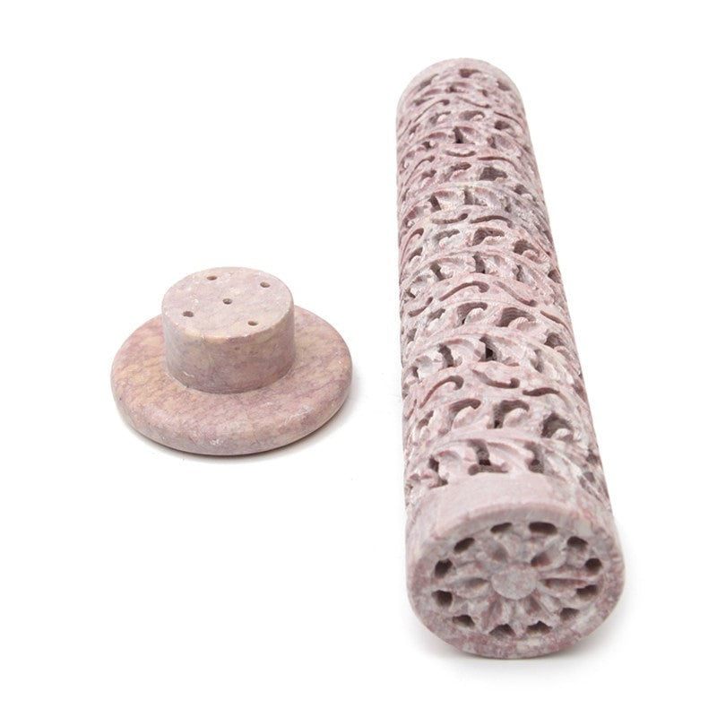 Ornate carved soap stone hand carved incense burner tower open