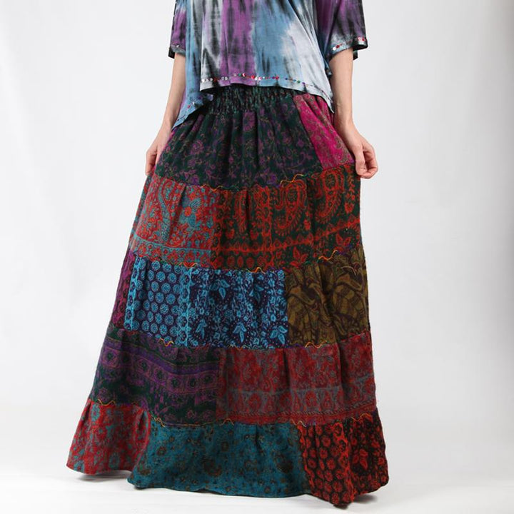 Tiered Patchwork Maxi Skirt