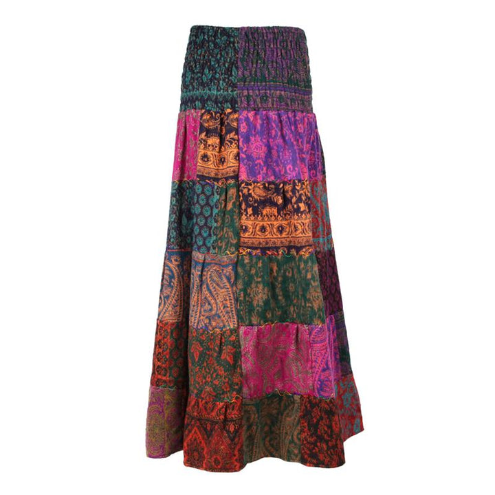 Tiered Patchwork Maxi Skirt