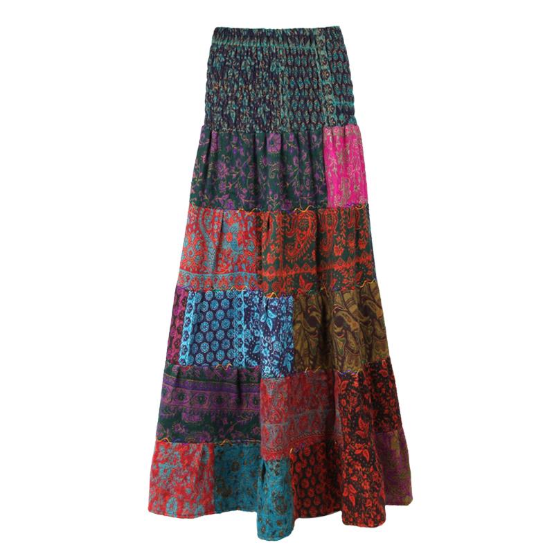 Tiered Patchwork Maxi Skirt