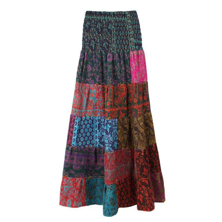 Tiered Patchwork Maxi Skirt