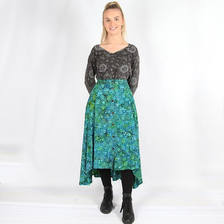 High Low Button Through Skirt