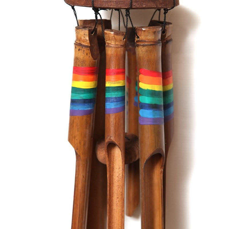wooden wind chime with rainbow stripes 