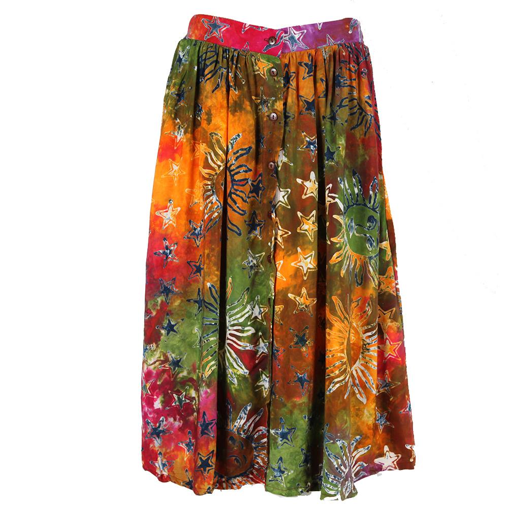 Button Through Batik Print Skirt