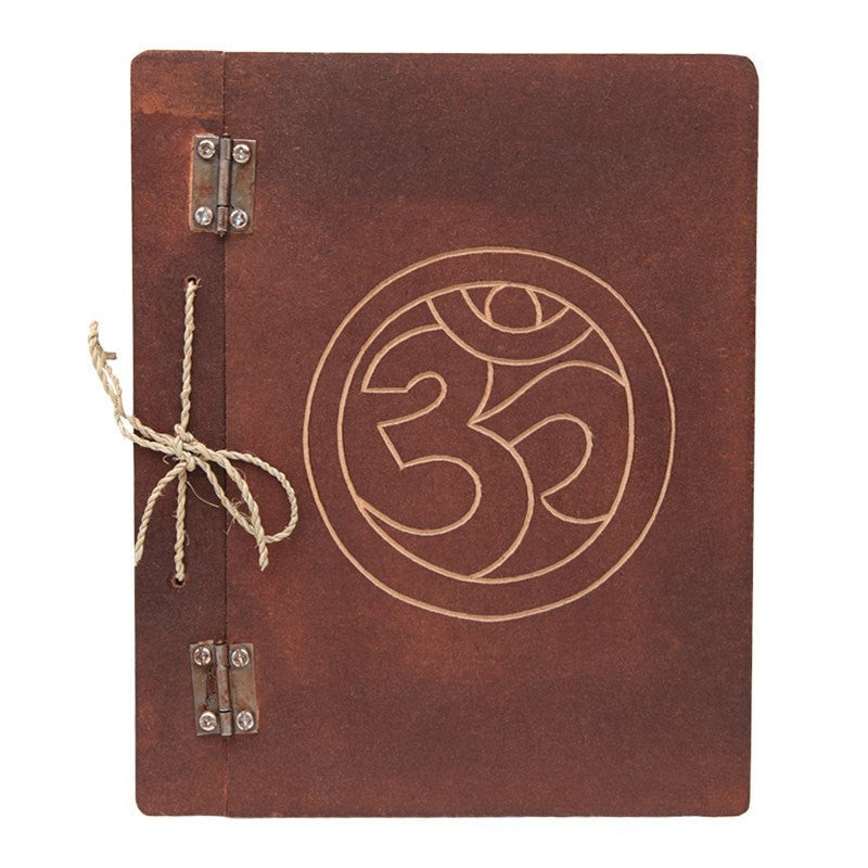 hardboard backed plain note book with om logo
