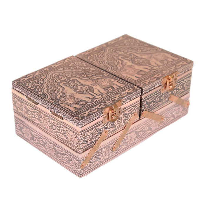 Elephant Embossed 2 Side Opening Jewellery Box