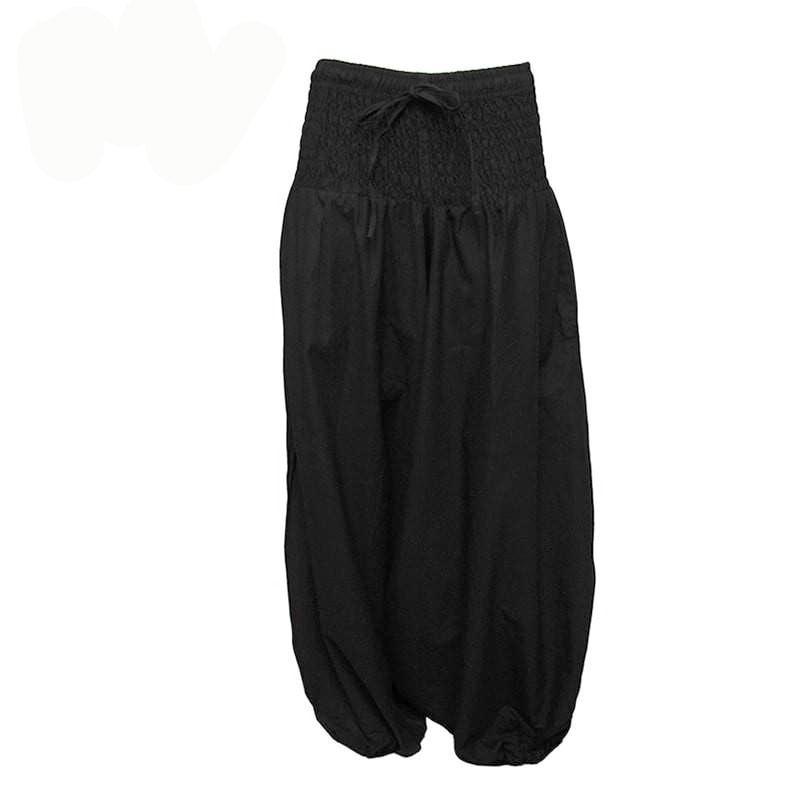 Coline Premium Harem Pants - Drop Crotch, elasticated and drawstring waist, lots of material that gathers around elasticated ankles - Black