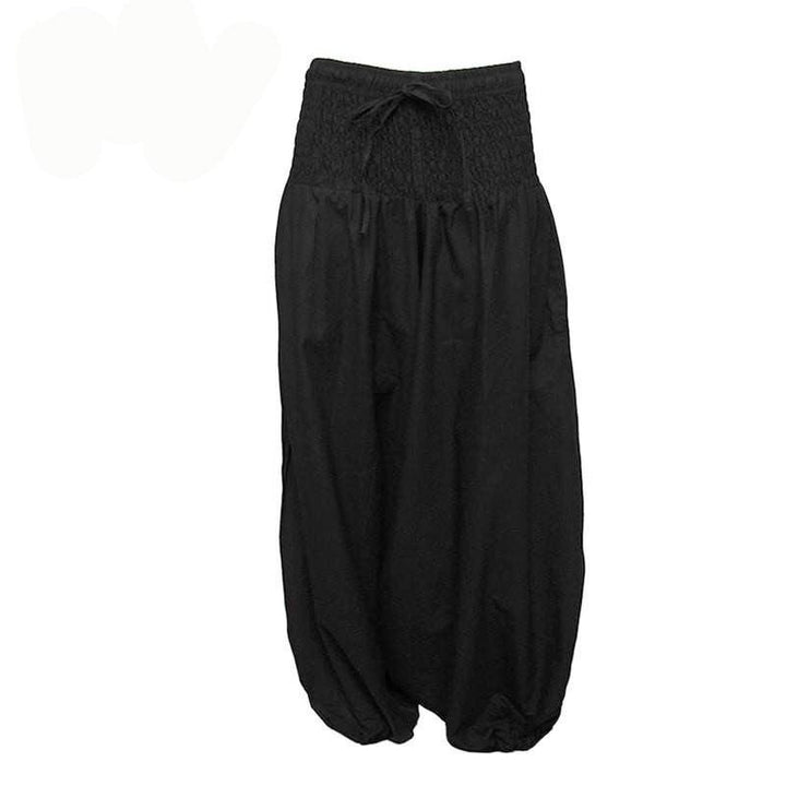 Coline Premium Harem Pants - Drop Crotch, elasticated and drawstring waist, lots of material that gathers around elasticated ankles - Black