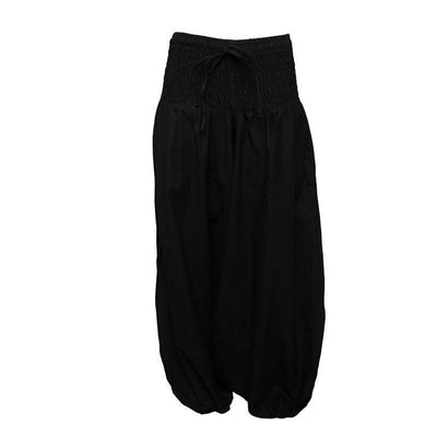 Coline Premium Harem Pants - Drop Crotch, elasticated and drawstring waist, lots of material that gathers around elasticated ankles - Black