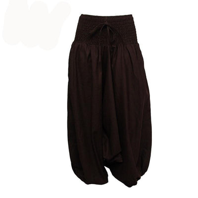 Coline Premium Harem Pants - Drop Crotch, elasticated and drawstring waist, lots of material that gathers around elasticated ankles - Brown