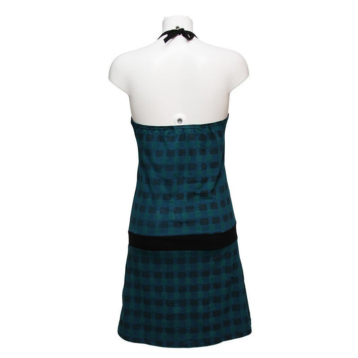 Halterneck Turquoise Butterflies Dress with drop waist - on mannequin, Back view