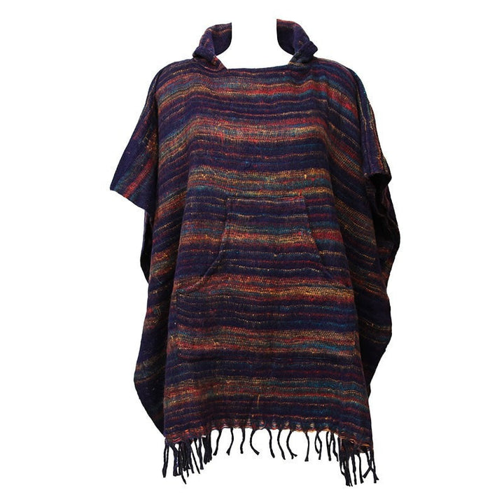 Warm Indian Hooded Poncho Dark Blue