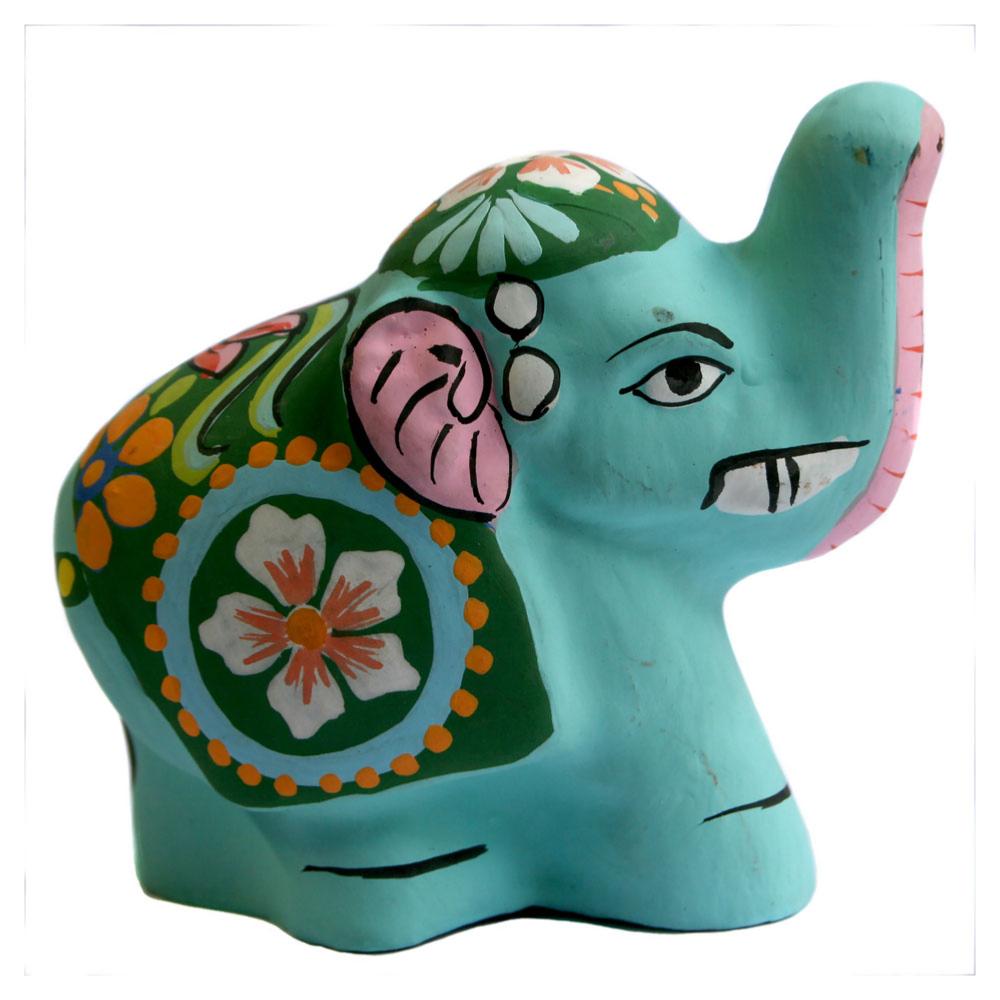 Painted Clay Elephant Incense Holder