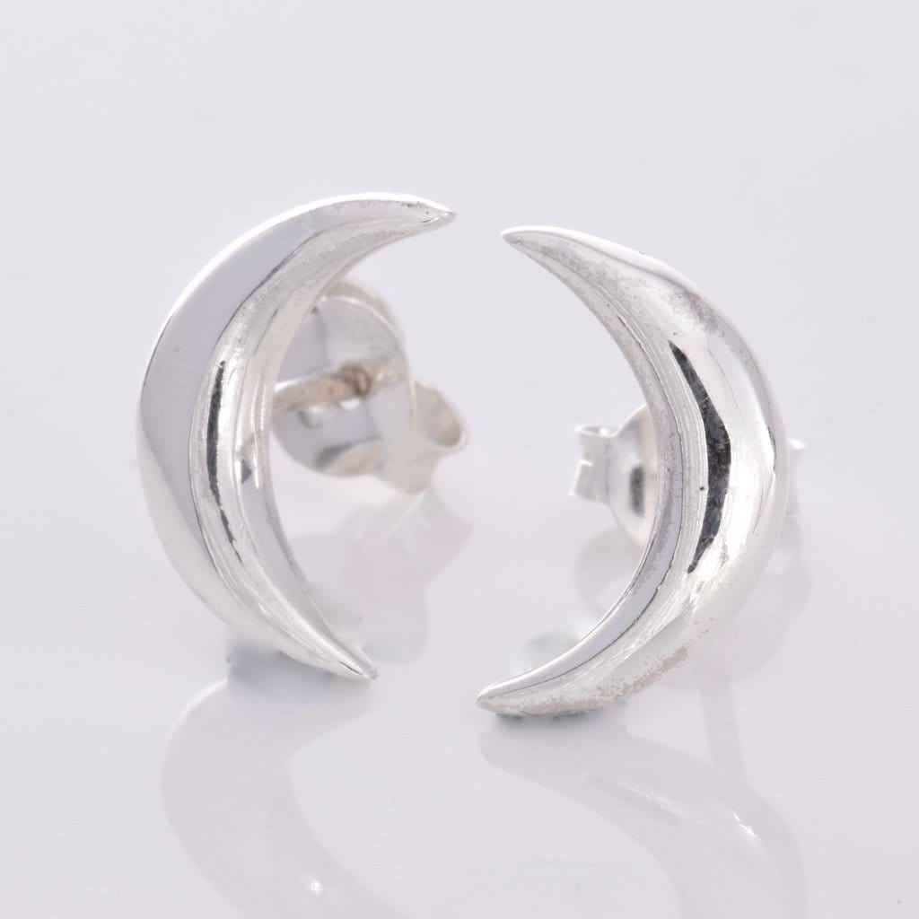 Goddess Crescent Moon Silver Earrings Studs
