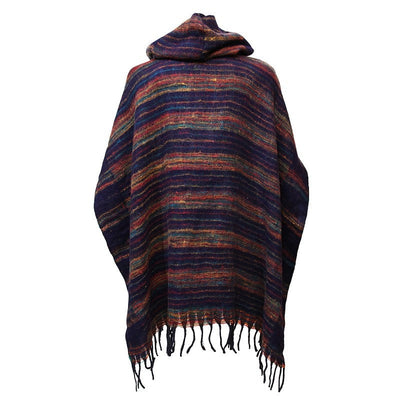 Warm Indian Hooded Poncho Dark Blue