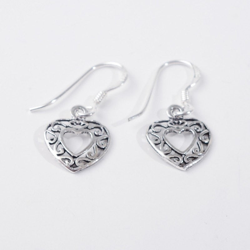 Filigree Silver Heart Earrings