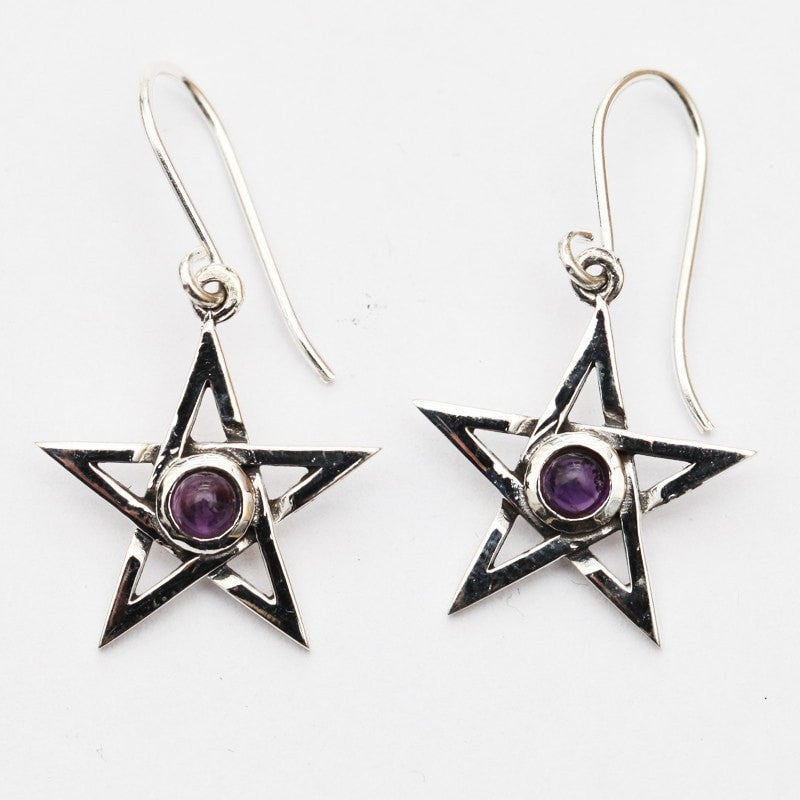 Pentagram with Amethyst Earrings