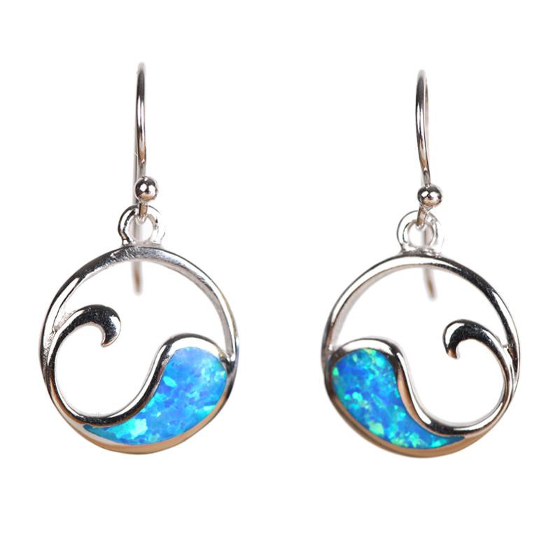 Solid 925 Silver Wave Fire Opal Earrings