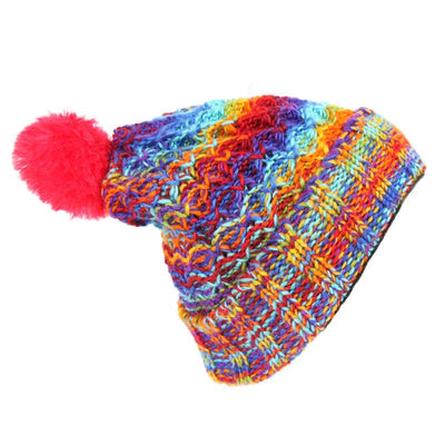 Chunky Knit Rainbow Bobble Hat