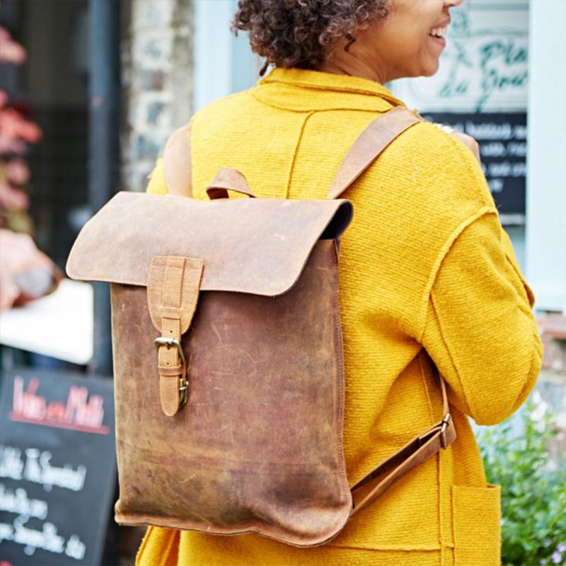 Fair Trade Leather Distressed Backpack