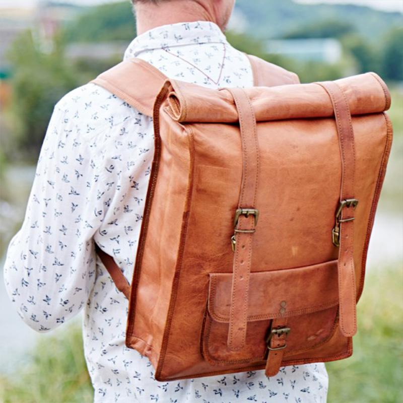 Fair Trade Large Leather Rolltop Backpack