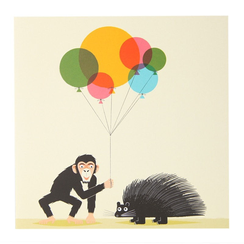 Celebration Chimp & Porcupine Greeting Card