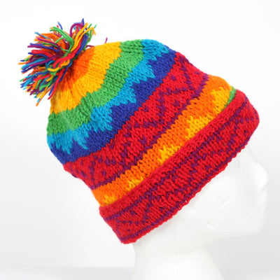 Fleece Lined Rainbow Pom Hat