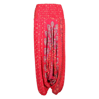 Drop Crotch Peacock Print Harem Pants