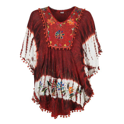 Embroidered Tie Dye Poncho Top