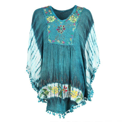 Embroidered Tie Dye Poncho Top