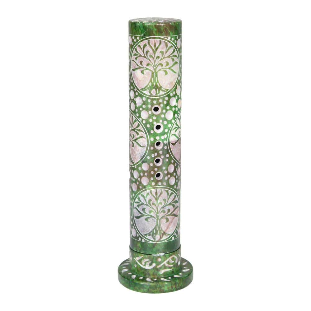 Tree of Life Design Hand Carved Soapstone Incense Tower