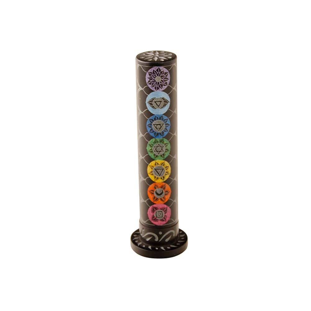 Chakra Painted Black Soapstone Incense Tower
