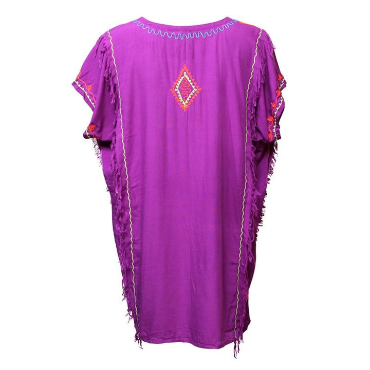 Embroidered V Neck Beach Cover Up
