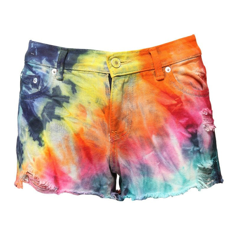 Reclaimed Tie Dye Denim Shorts