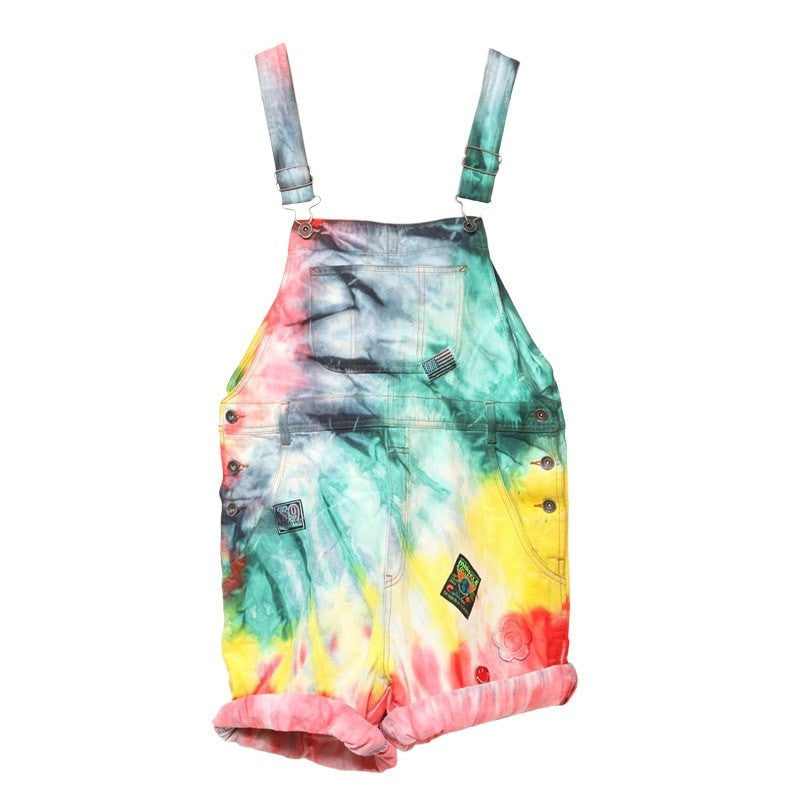 Reclaimed Tie Dye Denim Dungaree Short
