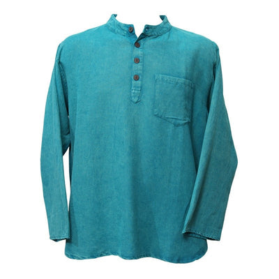 Oversized Teal Grandad Collar Shirt