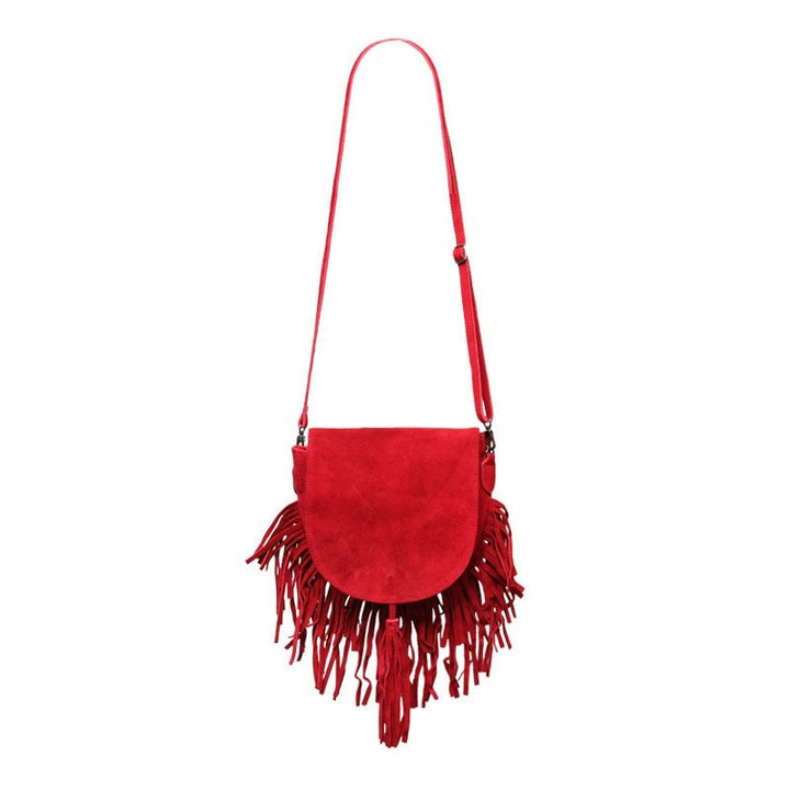 Red Suede Fringe Saddle Bag